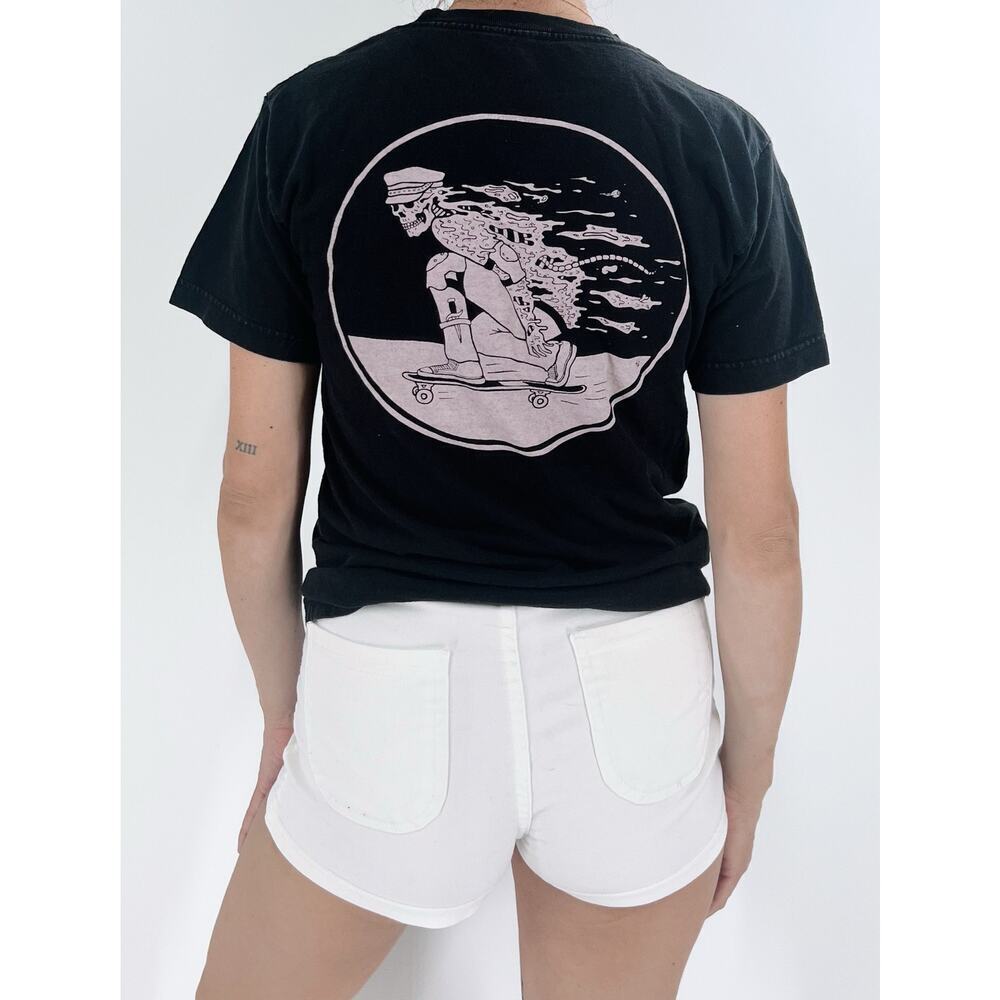 Sketchy Tank T-shirt Skateboarder Skull Pizza Back Skeleton Size Small